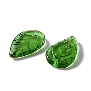 Handmade Lampwork Pendants, Imitation Jade, Leaf, Green, 17.5x11x3mm, Hole: 1.2mm(LAMP-CJC0004-40D)