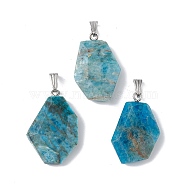 Natural Apatite Pendants, Faceted Polygon Charms, with Stainless Steel Color Plated 201 Stainless Steel Snap on Bails, 21~29x16~23x6~8mm, Hole: 2x7mm(G-F739-02P-01)