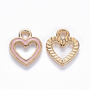 Alloy Enamel Charms, Heart, Light Gold, Pink, 12x10.5x2mm, Hole: 2mm(ENAM-S121-040C)