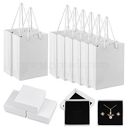 8Pcs Square Paper Gift Boxes, with Black Sponge and 8Pcs Rectangle Cardboard Paper Tote Bags, White, 7.5x7.5x3.5cm(CON-NB0002-19)