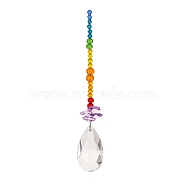 Glass & Iron Sun Catcher Pendant, Rainbow Maker, DIY Garden & Home Decoration, Teardrop, 255mm(HJEW-K047-02P-03)