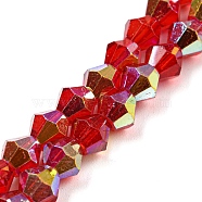 Baking Painted Transparent Glass Beads Strands, Half Electroplate, AB Color Plated, Faceted, Bicone, FireBrick, 6x5.5mm, Hole: 1mm, about 47pcs/strand, 10.24''(26cm)(GLAA-F029-TM6mm-02)
