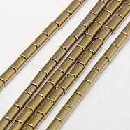 Electroplate Non-magnetic Synthetic Hematite Beads Strands, Column, Grade A, Golden Plated, 2.75x2mm, Hole: 1mm, about 135pcs/strand, 16 inch(G-J162-A-01)
