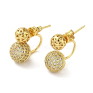 Rack Plating Brass Micro Pave Cubic Zirconia Ball Stud Earrings for Women, Long-Lasting Plated, Lead Free & Cadmium Free, Real 18K Gold Plated, 10.5x10mm(EJEW-O001-07G)