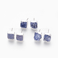 Natural Dyed Druzy Quartz Stud Earrings, with 304 Stainless Steel Findings, Square, Silver, Midnight Blue, 10x10x6~10mm, Pin: 0.7mm(EJEW-P166-A03)
