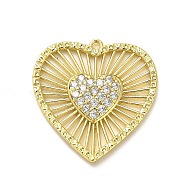 Rack Plating Brass Micro Pave Clear Cubic Zirconia Pendants, Long-Lasting Plated, Lead Free & Cadmium Free, Heart Charms, Real 18K Gold Plated, 25x25x2mm, Hole: 1.2mm(X-KK-L210-010G)