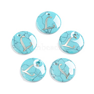 Synthetic Turquoise Charms, with Plastic Letter, Flat Round, Letter.L, 15x2mm, Hole: 1.5mm(G-L561-001L)