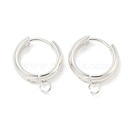 201 Stainless Steel Huggie Hoop Earring Findings, with Horizontal Loop and 316 Surgical Stainless Steel Pin, Silver, 16x4mm, Hole: 2.5mm, Pin: 1mm(STAS-P283-01W-S)
