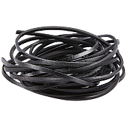 Cowhide Leather Cord, Leather Jewelry Cord, Jewelry DIY Making Cord, Flat, Black, 3x2mm, about 5.47 Yards(5m)/Bundle(WL-WH0008-05F)