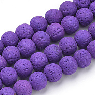 Synthetic Lava Rock Beads Strands, Dyed, Round, Blue Violet, 8~8.5mm, Hole: 1mm, about 47pcs/strand, 14.96 inch(38cm)(G-S277-8mm-06)