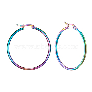 304 Stainless Steel Big Hoop Earrings, Hypoallergenic Earrings, Ring Shape, Rainbow Color, 12 Gauge, 39~41x2mm, Pin: 0.7~1.3x0.68mm(EJEW-F105-07M)