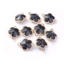 Glass Links connectors, with Eco-Friendly Alloy Open Back Berzel Findings, Flower, Light Gold, Black, 15.5x12x5mm, Hole: 1.4mm(GLAA-A037-A-13KC)