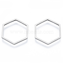 Non-Tarnish 201 Stainless Steel Linking Rings, Hexagon, Stainless Steel Color, 16x18x1mm, Inner Diameter: 14x16mm(STAS-N090-T13-1)