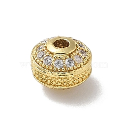 Rack Plating Brass Micro Pave Cubic Zirconia Beads, Long-Lasting Plated, Lead Free & Cadmium Free, Rondelle, Real 18K Gold Plated, 7x6mm, Hole: 1.9mm(KK-L224-032G)