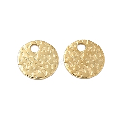 304 Stainless Steel Charms, Textured, Flat Round Charms, Real 14K Gold Plated, 6x0.5mm, Hole: 1.2mm(STAS-L022-461G)