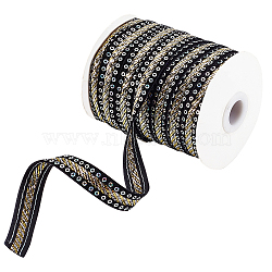 Sparkle Style Polyester Ribbons, Sequin, Black, 15x1mm, about 32.81 Yards(30m)/Roll(OCOR-WH0074-37B)