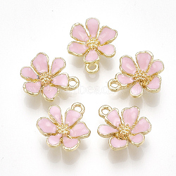 Alloy Pendants, with Enamel, Flower, Light Gold, Pink, 15x12.5x4mm, Hole: 1.4mm(X-PALLOY-S177-06E)