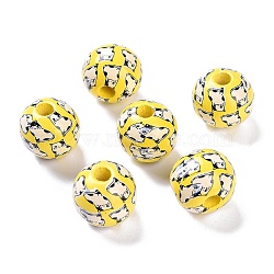 Printed Wood Beads, Round Beads, Yellow, 16x15mm, Hole: 4.3mm(WOOD-C017-01B)