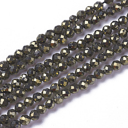 Natural Pyrite Beads Strands, Faceted, Round, 2~2.5x2mm, Hole: 0.2mm, about 158~205pcs/strand, 15.7~16.7 inch(40~42.5cm)(G-F596-38-2mm)