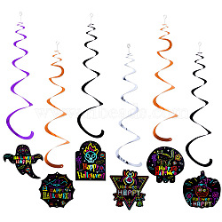 Luminous Halloween Theme Paper Hanging Swirls Halloween Party Decorations, Mixed Shapes, 130~145x110~140mm, 6pcs/set(LUMI-PW0006-30)