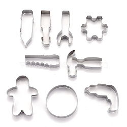 Stainless Steel Mixed Tool Shaped Cookie Candy Food Cutters Molds, for DIY Biscuit Baking Tool, Stainless Steel Color, 75x25.5x20.5mm, 9pcs/Set(DIY-H142-12P)