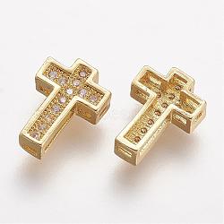 Brass Micro Pave Cubic Zirconia Beads, Cross, Clear, Golden, 10.5x7.5x3mm, Hole: 1mm(ZIRC-N025-55G)