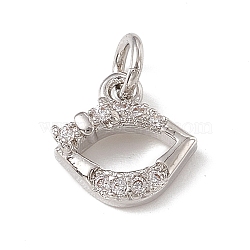 Brass Micro Pave Cubic Zirconia Charms, with Jump Rings, Lip Charm, Platinum, 9.5x9.5x2.5mm, Hole: 2.7mm(ZIRC-F132-76P)