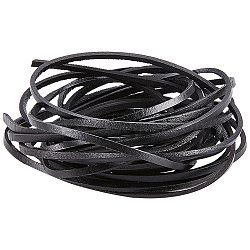 Cowhide Leather Cord, Leather Jewelry Cord, Jewelry DIY Making Cord, Flat, Black, 3x2mm, about 5.47 Yards(5m)/Bundle(WL-WH0008-05F)
