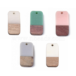 Resin & Walnut Wood Pendants, Rectangle, Mixed Color, 26.5x13x3~4mm, Hole: 1.8mm(RESI-S358-11-M)