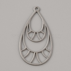 Stainless Steel Pendants, Laser Cut, Teardrop Charm, Stainless Steel Color, 43x23x1mm, Hole: 2mm(STAS-TAC0017-07P)