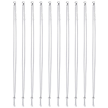 10Pcs Tarnish Resistant 304 Stainless Steel Curb Chains Slider Necklaces Making, with Brass Beads and 304 Stainless Steel Lobster Claw Clasps, Stainless Steel Color, 20-1/2 inch(52cm)