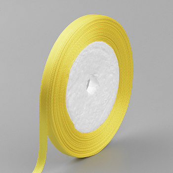 High Dense Single Face Satin Ribbon, Polyester Ribbons, Yellow, 1/4 inch(6~7mm), about 25yards/roll, 10rolls/group, about 250yards/group(228.6m/group)