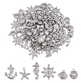 120Pcs 6 Style 316 Surgical Stainless Steel Pendants, Marine Theme, Stainless Steel Color, 20pcs/style