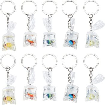 DIY 3D Goldfish Bag Keychain Making Kits, Including Iron Split Key Rings, Resin Pendants, Mixed Color, 20Pcs/box