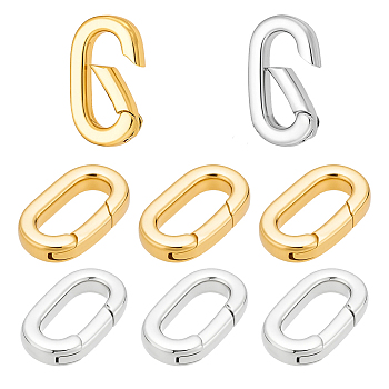 8Pcs 2 Colors Rack Plating Brass Spring Gate Rings, Long-Lasting Plated, Cadmium Free & Lead Free, Mixed Color, 14x8x2.7mm, Hole: 10.2x4.2mm, 4pcs/color