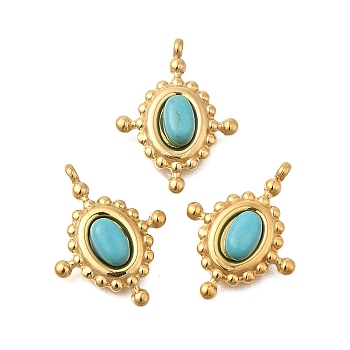 Vacuum Plating 201 Stainless Steel Pendants, with Natural Turquoise, Real 18K Gold Plated, 18x14x4mm, Hole: 1.5mm