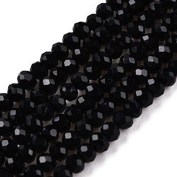 Opaque Solid Color Glass Beads Strands, Faceted, Rondelle, Black, 2.5x2mm, Hole: 0.7mm, about 154~161pcs/strand, 12.675~12.87 inch(32.5~33cm), about 90~100 strands/set