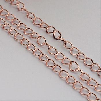 Iron Twisted Chains, Unwelded, with Spool, Oval, Rose Gold, 11x8x1.4mm, about 164.04 Feet(50m)/roll