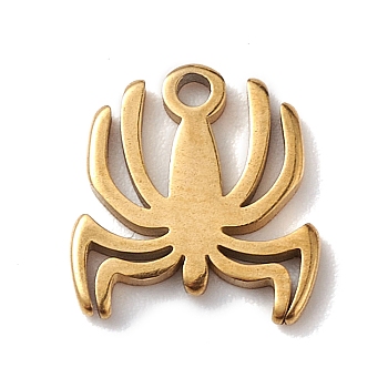304 Stainless Steel Pendants, Spider Charm, Golden, 10x9x1mm, Hole: 1mm