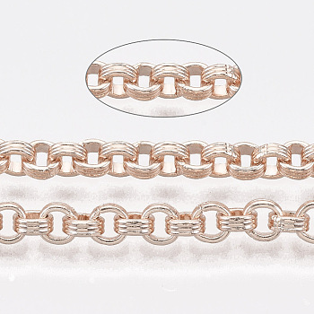 Iron Groove Link Rolo Chains, Unwelded, with Spool, Rose Gold, 4.2x1.6mm, about 82.02 Feet(25m)/roll