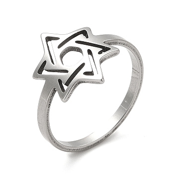 201 Stainless Steel Finger Rings, Hollow Out Star Rings for Women, Stainless Steel Color, US Size 7 1/4(17.5mm), Star: 15x11mm