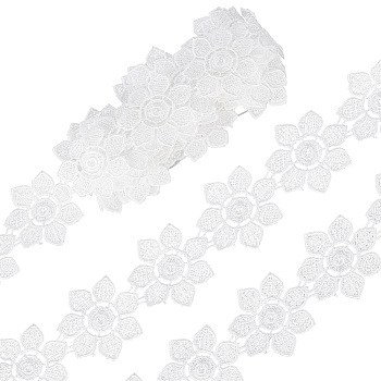5 Yards Polyester Embroidery Lace Ribbon, Flower Lace Trim, for Dress Decoration, White, 1-7/8 inch(48mm)