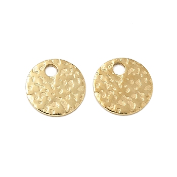 304 Stainless Steel Charms, Textured, Flat Round Charms, Real 14K Gold Plated, 6x0.5mm, Hole: 1.2mm