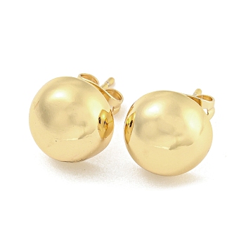 Brass Ear Studs, Real 18K Gold Plated, Flat Round, 11mm