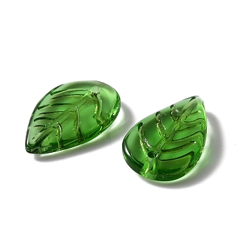 Handmade Lampwork Pendants, Imitation Jade, Leaf, Green, 17.5x11x3mm, Hole: 1.2mm