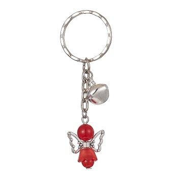Angel Natural Gemstone Kcychain, with Acrylic Pendant and Iron Findings, FireBrick, 7.6cm