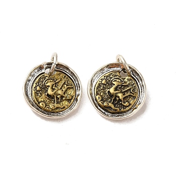 Brass Pendants, with Jump Ring, Antique Bronze & Silver, Deer, 14.5x2.5mm, Hole: 3mm
