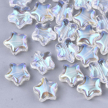 Transparent Glass Beads, AB Color Plated, Star, Clear AB, 8x8x4mm, Hole: 0.8~1mm