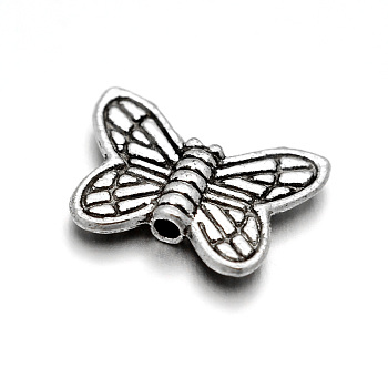 Vintage Alloy Butterfly Beads, Antique Silver, 11x14x3mm, Hole: 1mm