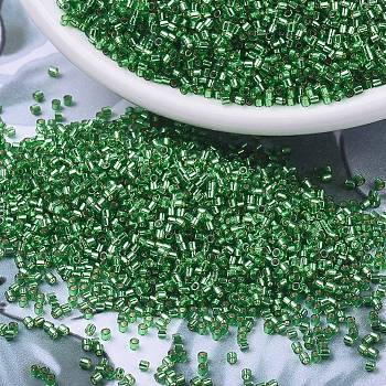 MIYUKI Delica Beads Small, Cylinder, Japanese Seed Beads, 15/0, (DBS0046) Silver Lined Green, 1.1x1.3mm, Hole: 0.7mm, about 3500pcs/10g